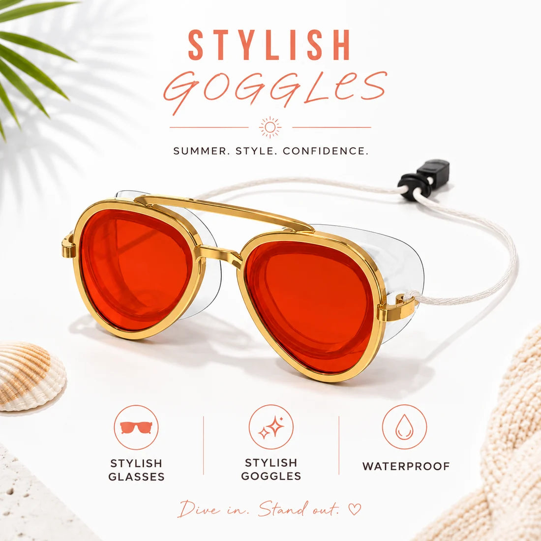 SplashShade Stylish Goggles in Sunset Coral