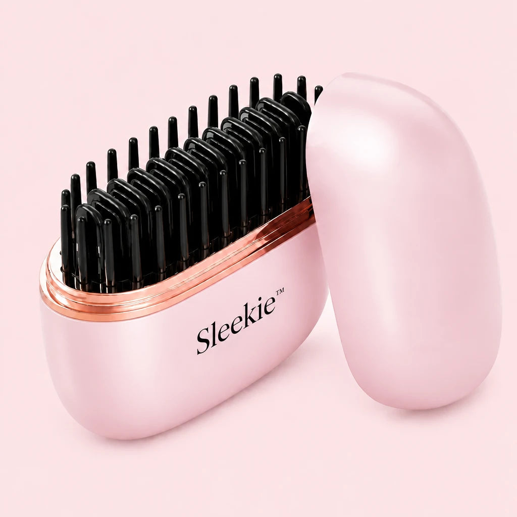 Sleekie mini straightening brush in blush pink